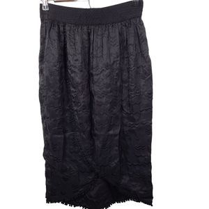 Pepin Silk Black Embroidered Elastic Waist Skirt Womens 2